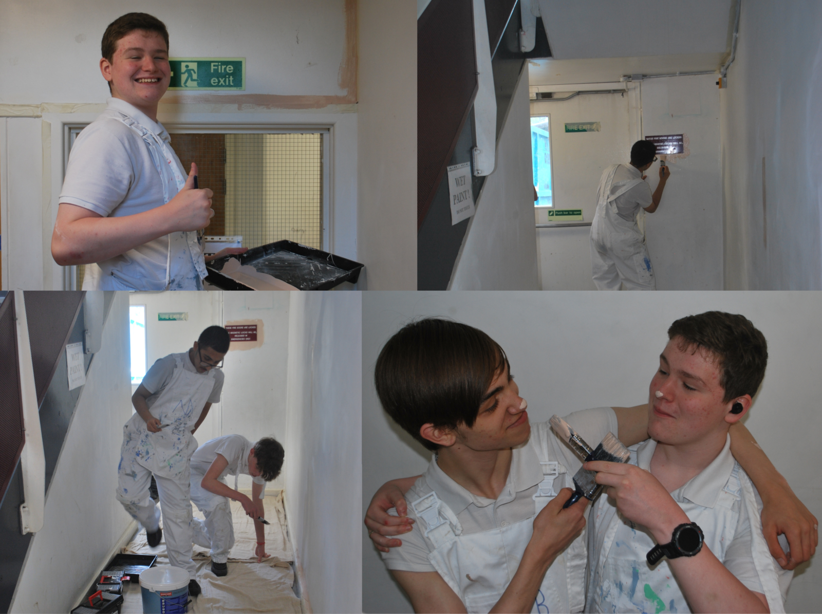Year 11 students painting the R block stairwell 