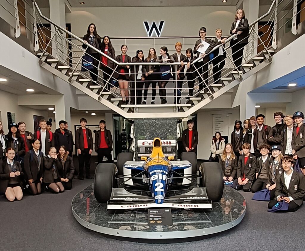 Year 9s at Williams with racing car, 5th October 2023